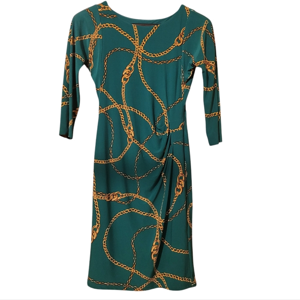 Lauren Ralph Lauren Green Chain Link Print Jersey Dress Size 4